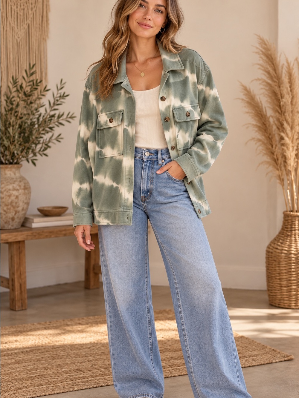 Umgee Sage Green Tie-Dye Sweatshirt Jacket (090678) 🌼 ☮️